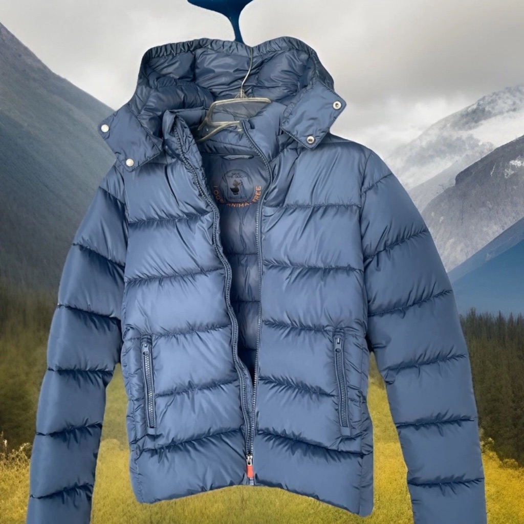 Save The Duck Light Blue Puffer Jacket Vegan Hood Boy's Size 14 Msrp $175